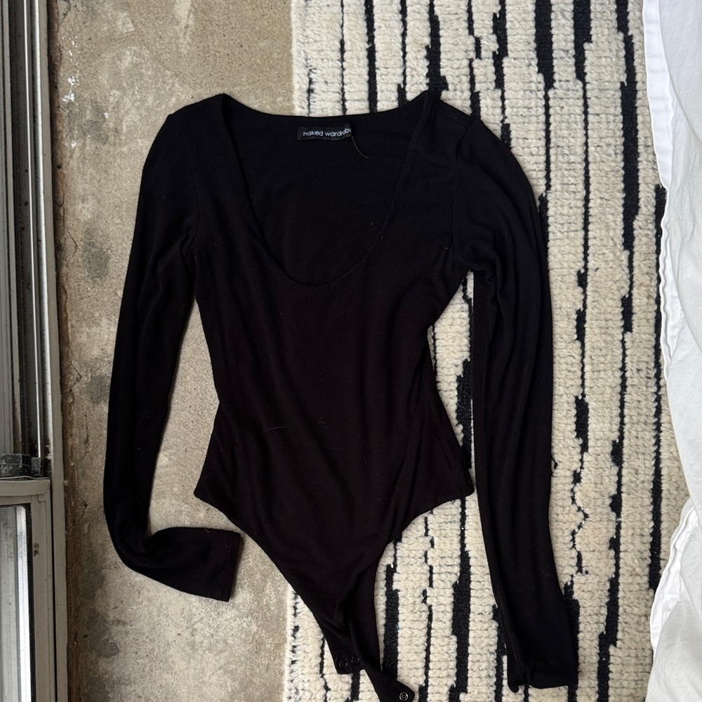naked wardrobe Black Scoop Neck Long-Sleeve Bodysuit